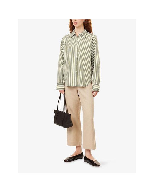 ME+EM Green Relaxed-Fit Pinstripe Cotton Shirt