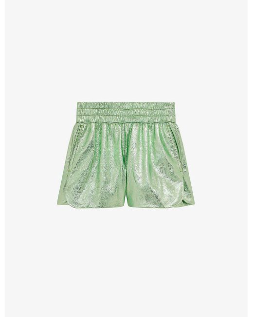IRO Green Sultan Elasticated-waist Metallic-leather Shorts