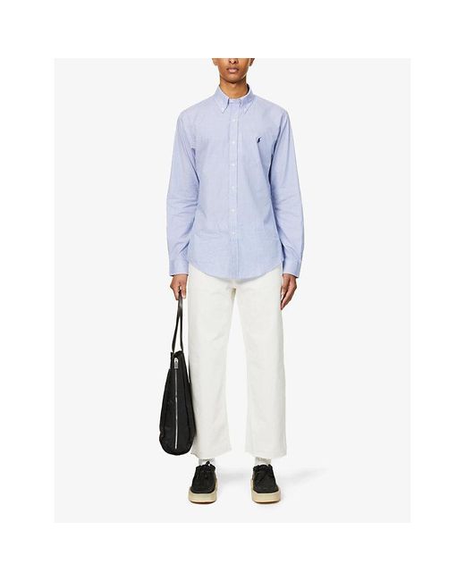 Polo Ralph Lauren Blue Long-Sleeved Logo-Embroidered Slim-Fit Stretch Cotton-Poplin Shirt for men