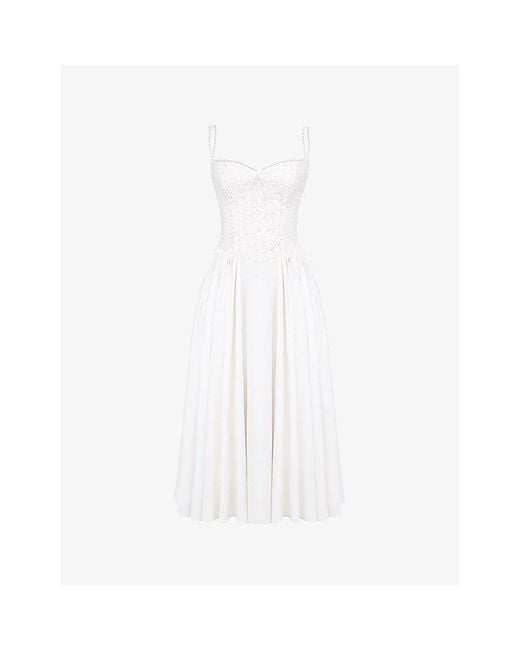 House Of Cb Milia Broderie-Anglaise Stretch Cotton-Blend Midi Dress in White  | Lyst