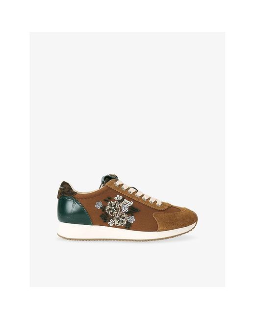 Kurt Geiger Brown Islington Embellished Woven Trainers