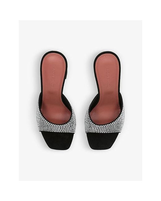 AMINA MUADDI Black Lupita Crystal-Embellished Leather Heeled Mules