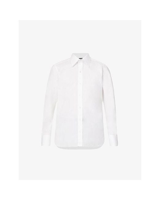 Tom Ford White Straight-Yoke Spread-Collar Slim-Fit Cotton-Poplin Shirt for men