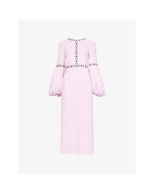 Huishan Zhang Pink Cali Embellished Crepe Maxi Dress