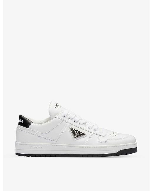 Prada White Downtown Brand-plaque Leather Low-top Trainers