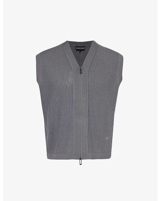 Emporio Armani Gray Logo-embroidered Wool And Cotton-blend Jumper for men