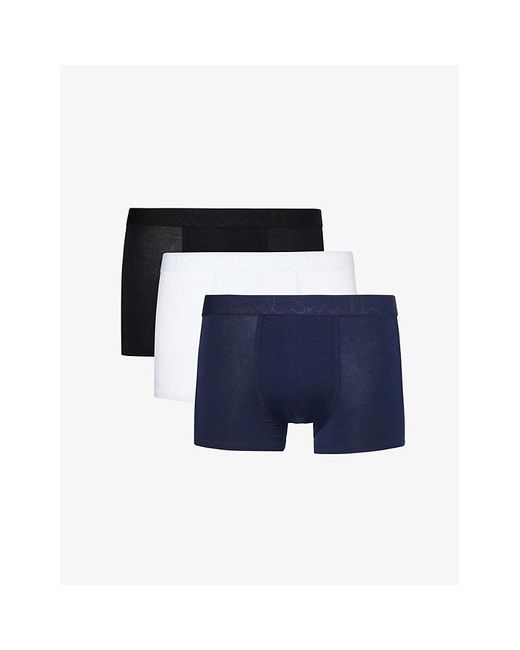 Paul Smith Blue Branded-waistband Pack Of Three Stretch-woven Trunks for men