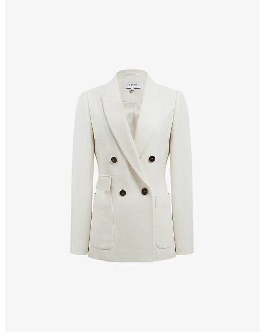 Reiss White Larsson Double-breasted Wool-blend Blazer