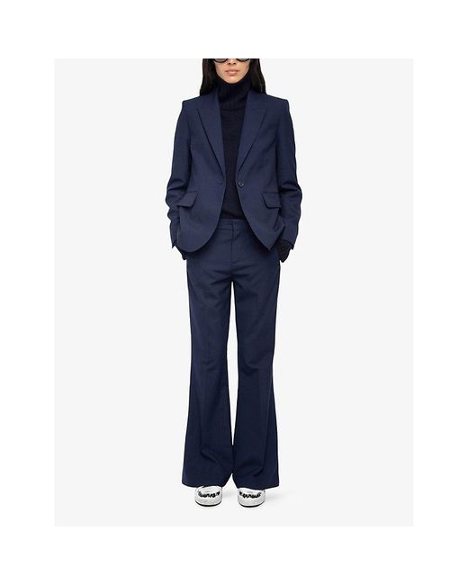 Zadig & Voltaire Blue Prevy Flared-Leg High-Rise Stretch-Woven Trousers