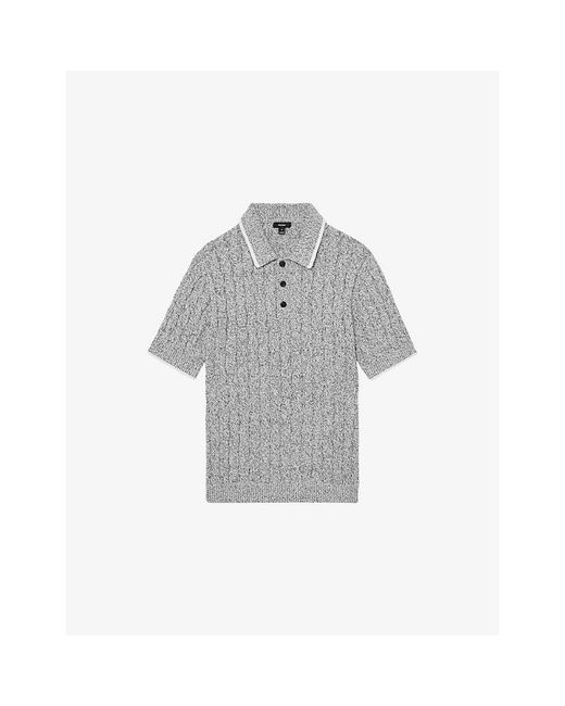 Reiss Gray Denby Cable-Knit Cotton Polo Shirt for men