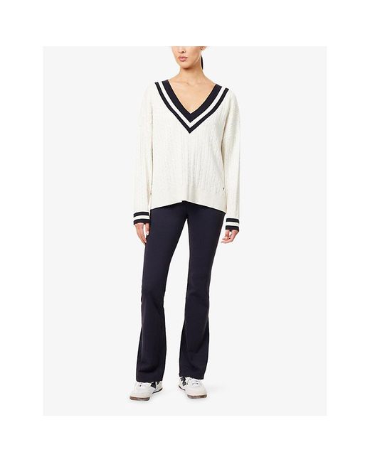 WE Are Tala White V-Neck Oversized Knitted Cricket Jumper