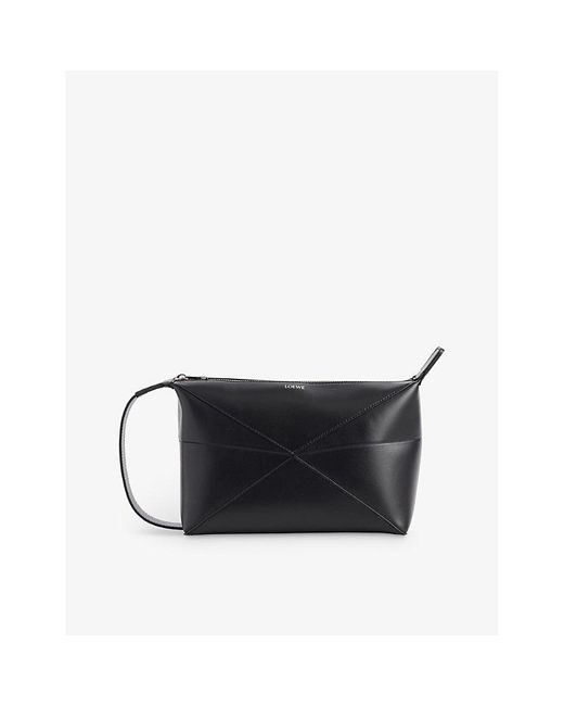 Loewe Black Puzzle Fold Panelled Leather Wash Bag for men