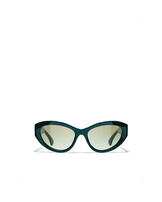Chanel Green Ch5513 Cat Eye-frame Acetate Sunglasses