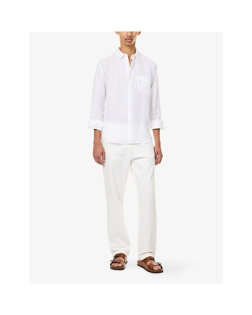 Derek Rose White Monaco Long-Sleeve Linen Shirt for men