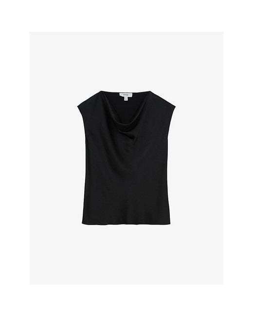 Reiss Black Cate Cowl-Neck Sleeveless Silk Top