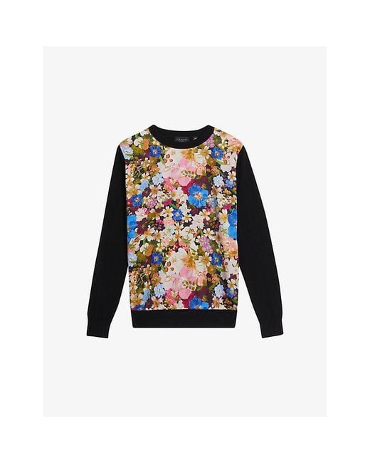 Ted Baker Black Delbi Floral-print Woven Sweatshirt