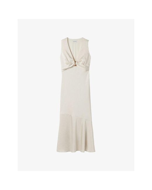 Claudie Pierlot White Flowy V-Neck Satin Maxi Dress