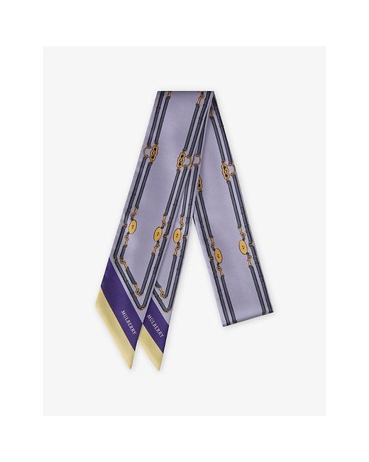 Mulberry Blue Belted Border Skinny Satin Scarf