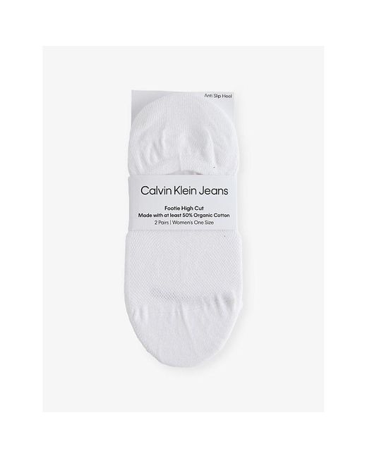 Calvin Klein White Footie High-Cut Pack Of Two Stretch-Mesh Liner Socks
