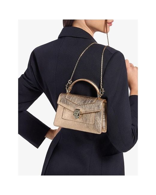 BVLGARI Metallic Serpenti Forever Mini Stud-Embellished Leather Top-Handle Bag