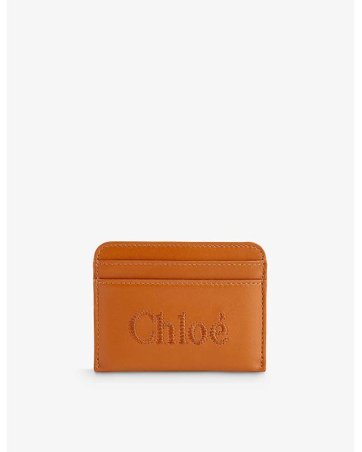 Chloé Orange Logo-pattern Leather Cardholder