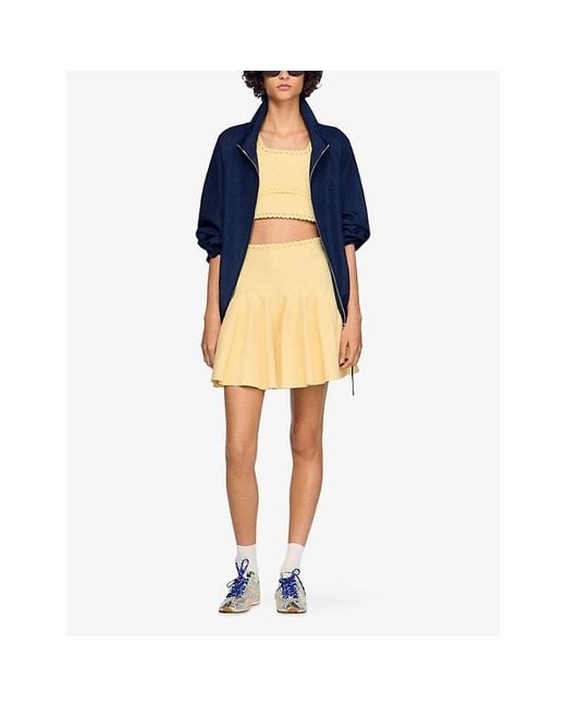 Sandro Natural Flared Elasticated-Waist Knitted Mini Skirt