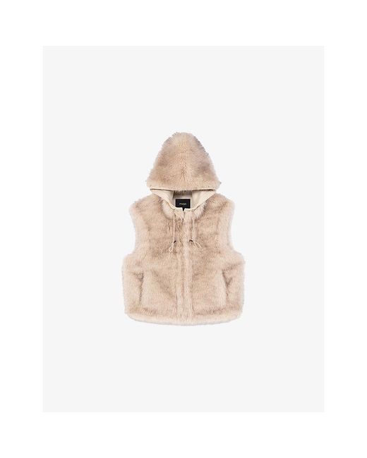 Maje Natural Hooded Zip-Up Faux-Fur Gilet