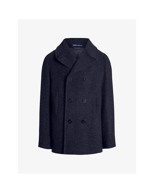 Polo Ralph Lauren Blue Lapel-Collar Double-Breasted Coat for men