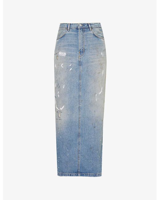 Acne Blue Philo Distressed-effect Denim Maxi Skirt