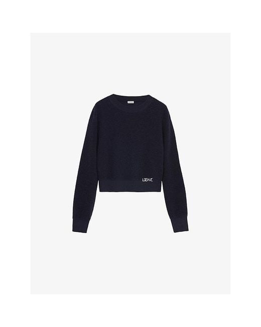 Loewe Blue Logo-Embroidered Long-Sleeves Wool Knitted Jumper