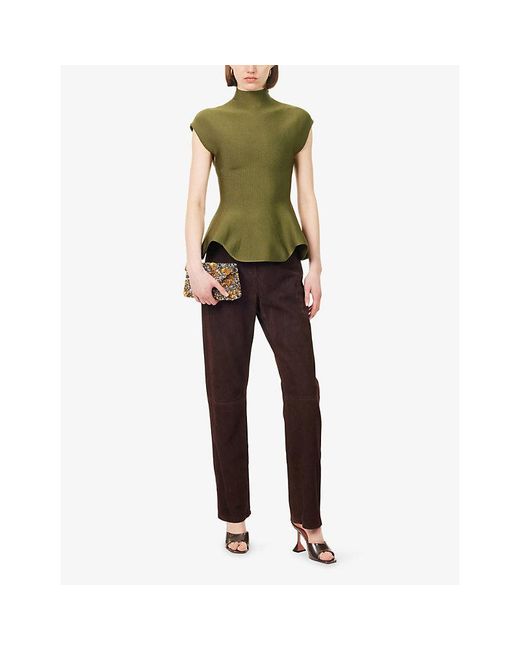 Khaite Green Andra Stand-Collar Knitted Top