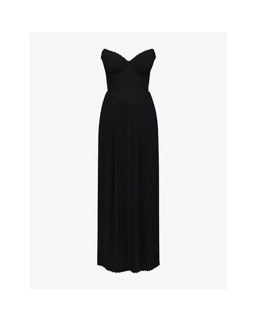House Of Cb Black Marcella Pleated Woven Maxi Dress Xs (A-C Cup)