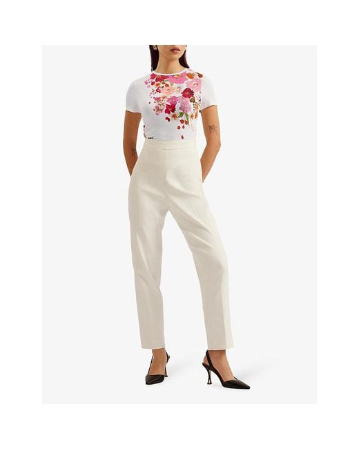 Ted Baker White Bellary Pressed Flower-print Stretch-jersey T-shirt
