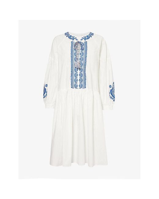 Weekend by Maxmara White Dirce Floral-embroidery Cotton-poplin Midi Dress