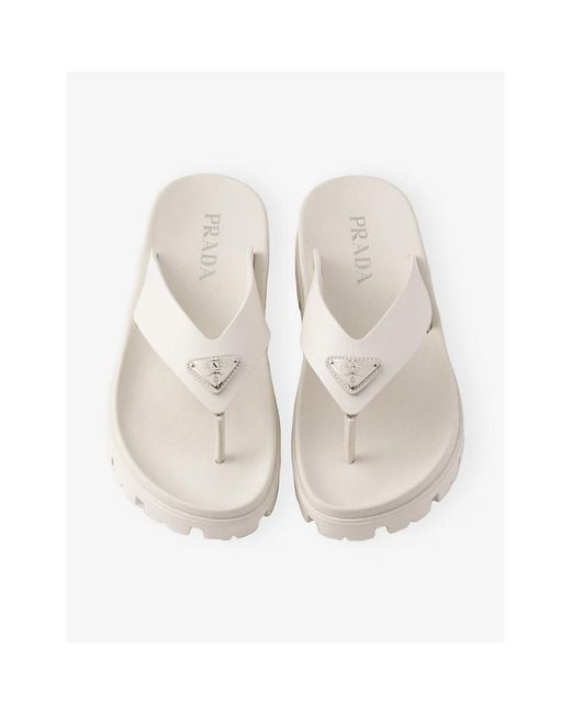 Prada White Triangle-Logo Rubber Thong Sandals for men