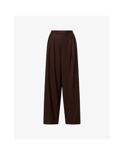 Vince Brown Pleated Wide-Leg Stretch-Woven Trousers