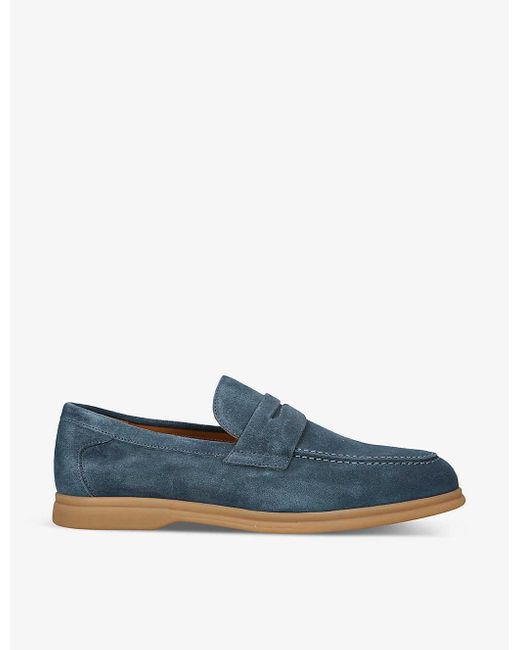 Doucal's Blue Wash Suede Penny Loafers for men