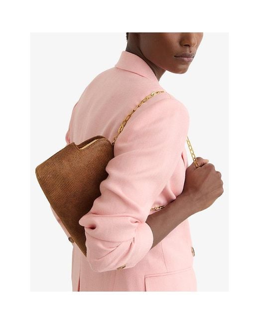 Reiss Brown Bethany Lizard-Effect Suede Clutch Bag