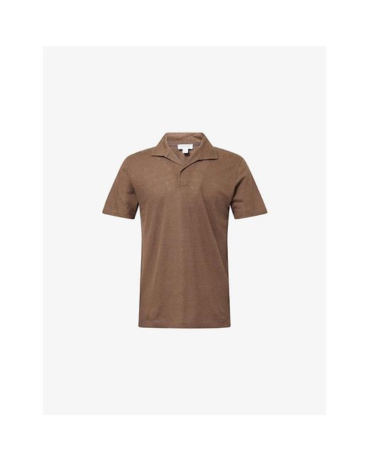 Sunspel Brown Open-Collar Regular-Fit Linen-Piqué Polo Shirt for men