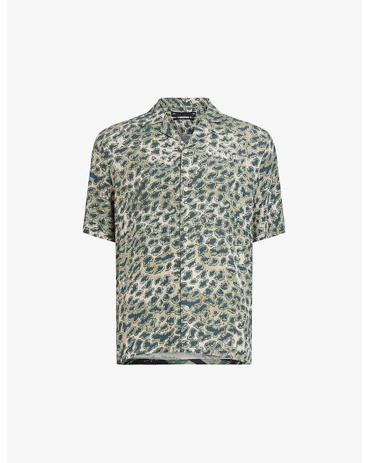 AllSaints Gray Underground Logo-print Camouflage Woven Shirt for men