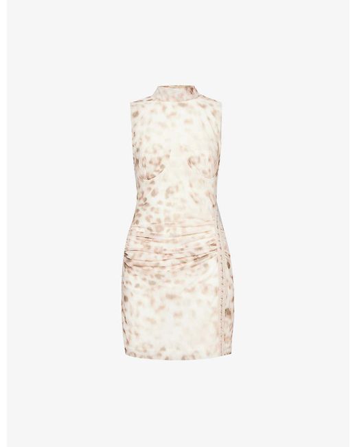 ROTATE BIRGER CHRISTENSEN White Leopard-print Sleeveless Mesh Mini Dress