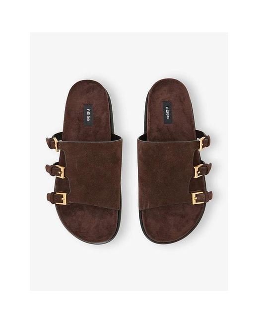 Reiss Brown Lauren Buckle Suede Sandals