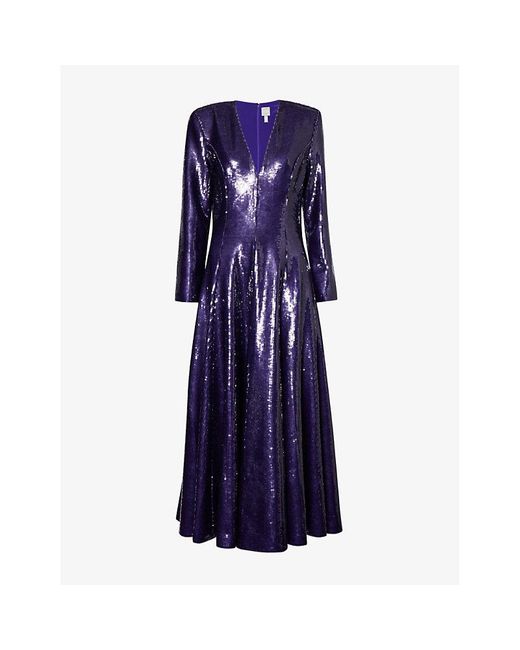 Huishan Zhang Blue Andy Sequin-embellished Woven Maxi Dress