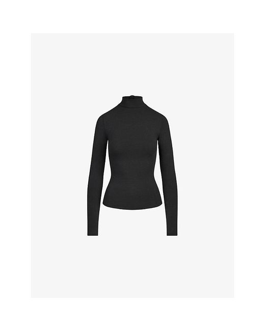 Skims Black Cotton Jersey Turtleneck Stretch-Cotton Top