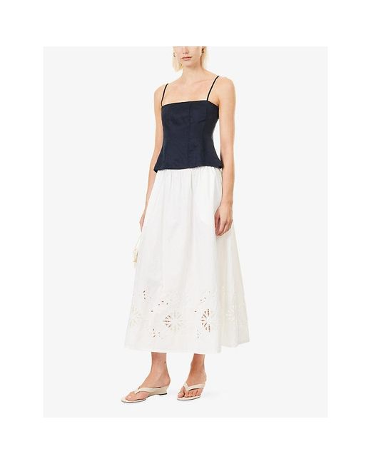 Jenni Kayne White Lauren Embroidered Cotton Midi Skirt
