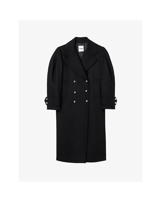 Sandro Notched lapel Double breasted Wool blend Coat in Black Lyst