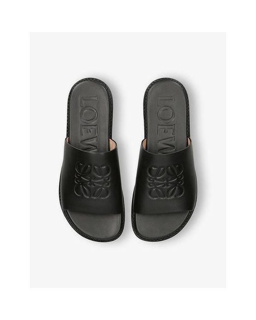 Loewe Black Flex Anagram Leather Sliders for men