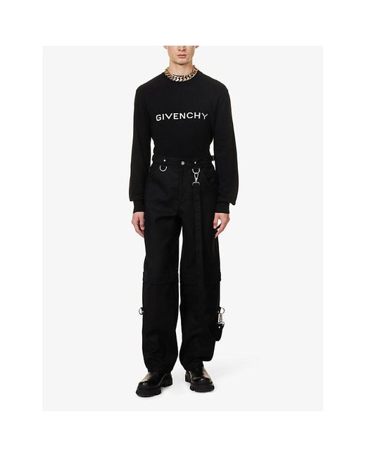 Givenchy Black Brand-logo Crewneck Wool Jumper for men