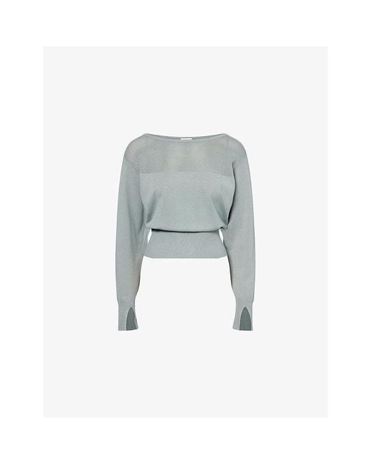 ADANOLA Gray Long-Sleeve Mesh-Panel Knit Top