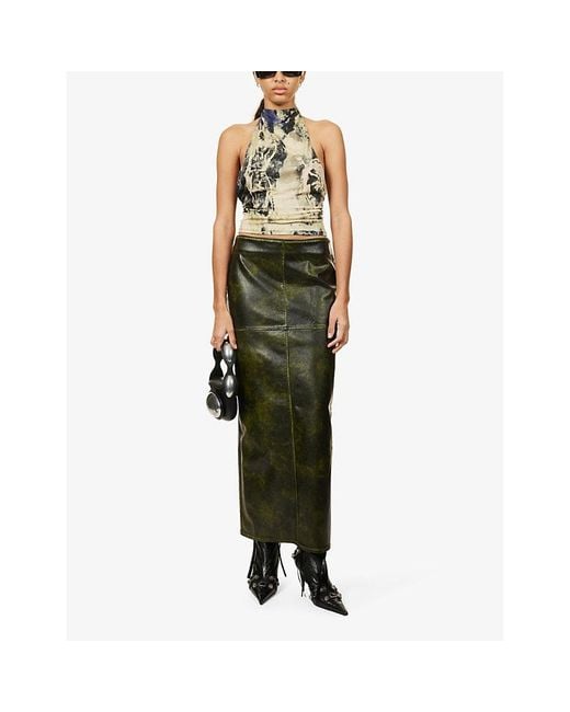 Jaded London Panelled Distressed Faux-leather Maxi Skirt in Green